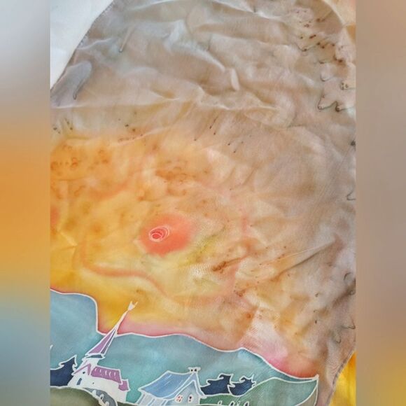 Vintage Handmade 💯 Long Silk Scarf Artisan Landscape - Picture 8 of 14